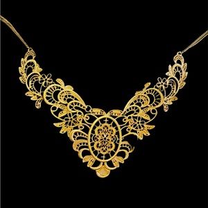 Anthropologie Gold lace Victorian style  Flower Bib Statement Necklace